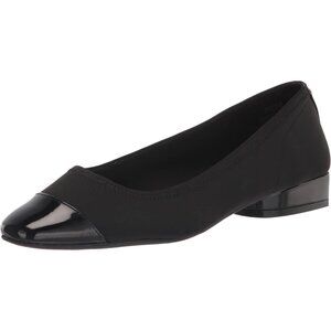 Anne Klein Womens Black LeatherClosed Pointed ToePull-On Carlie Ballet Flat